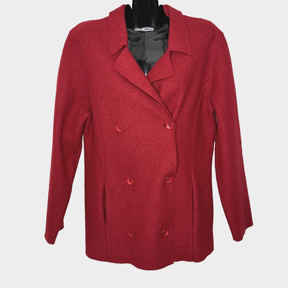 Vtg Liz Claiborne Coat Womens Petite M  Wool Blend Red Double Breasted Peacoat